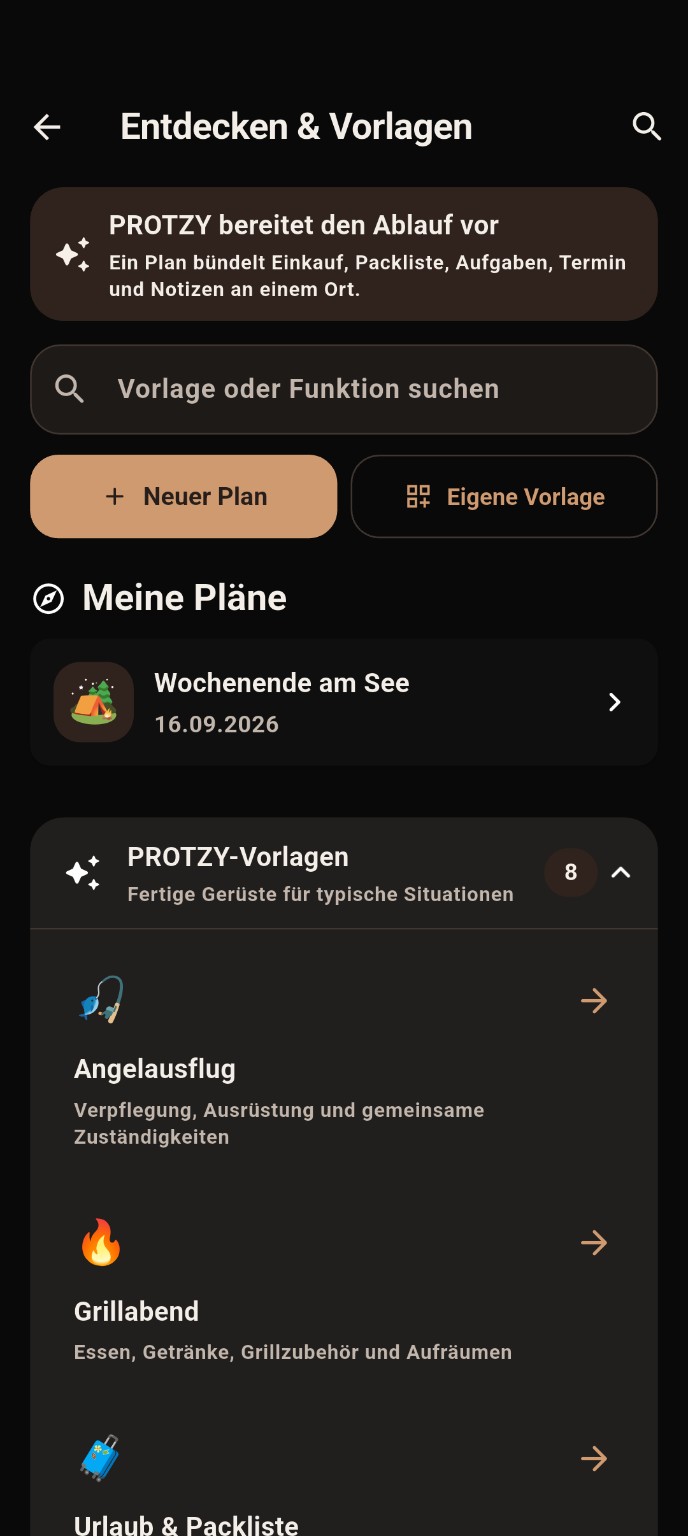 PROTZY Pläne und Vorlagen für Ausflüge, Grillabende und Urlaub