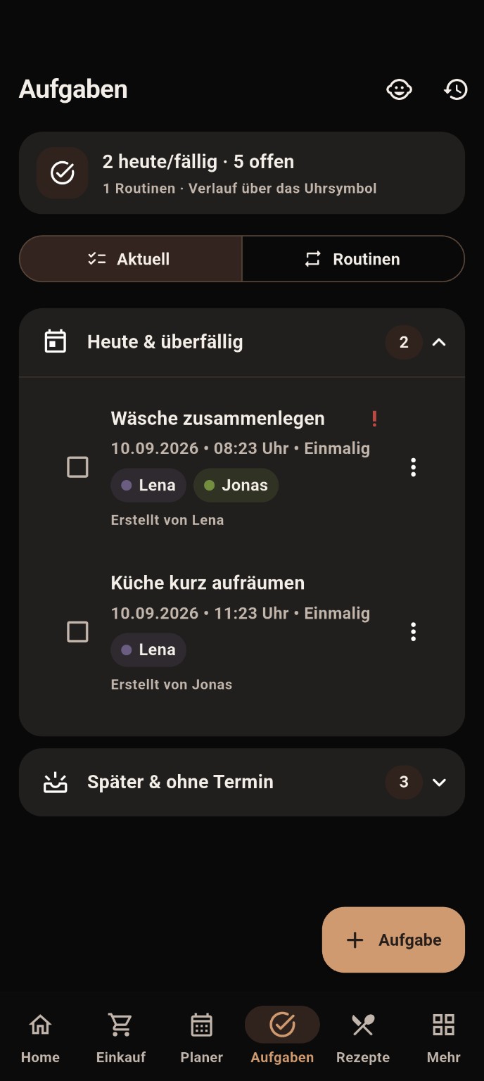 PROTZY Aufgaben mit fälligen und späteren Einträgen