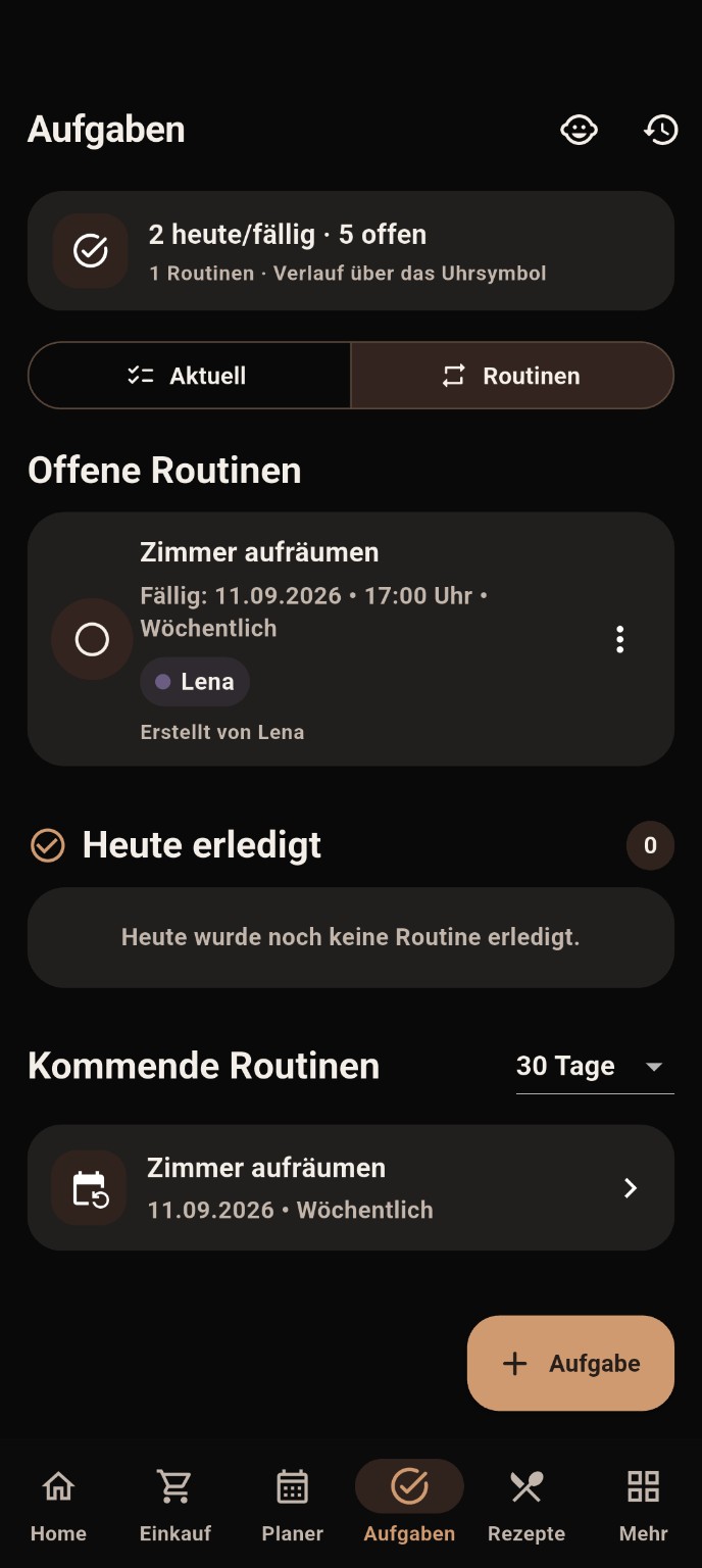 PROTZY Aufgaben mit offenen und kommenden Routinen